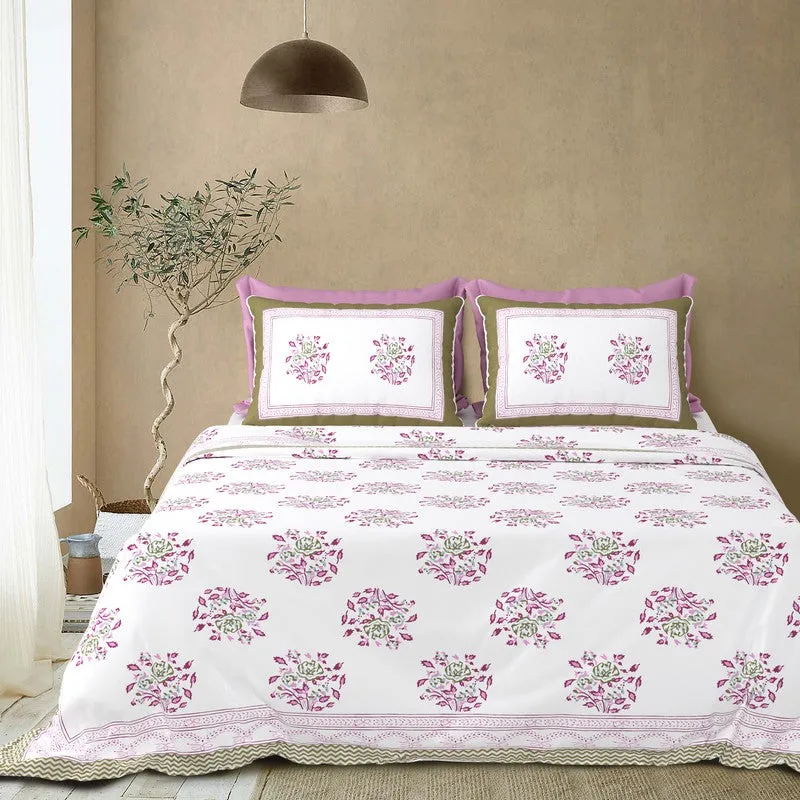 Desert Style Cotton Bedsheet (Pink,Green,White) - 120 TC media 3