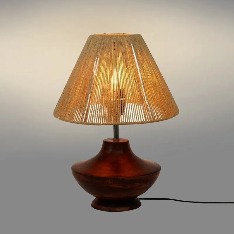 Rustic Luxe Wooden Base Cotton Table Lamp - Beige,Brown media 4