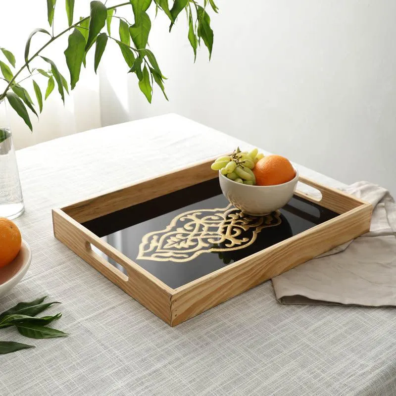 Nathaniel Serving Tray -- Black & Gold media 1