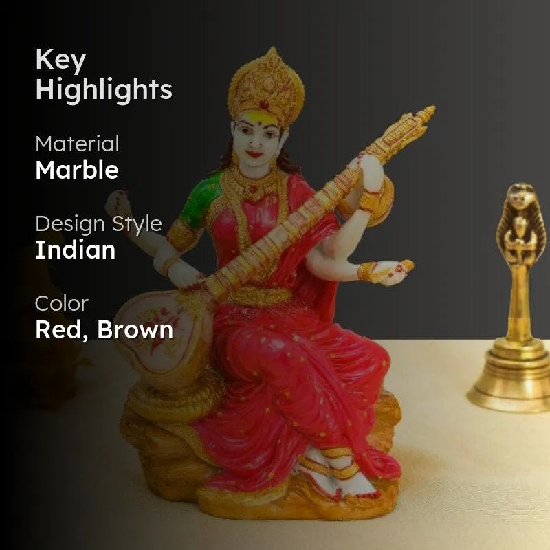 Shri Saraswati Marble Idol - Red & Brown media 2
