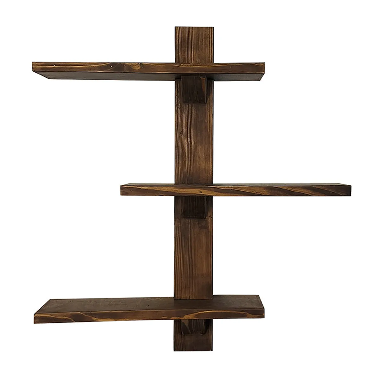 Brown three-tier wall shelf organiser shown against a plain background.