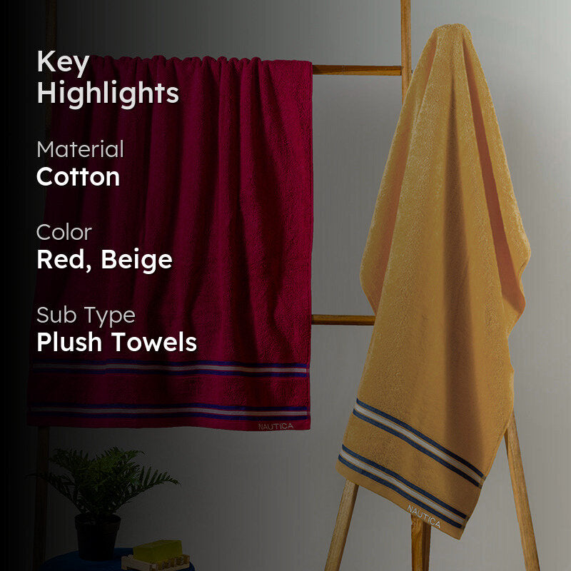 Nautica Dual Down Cotton Bath Towel (Burgundy & Beige) - Set Of Two media 2