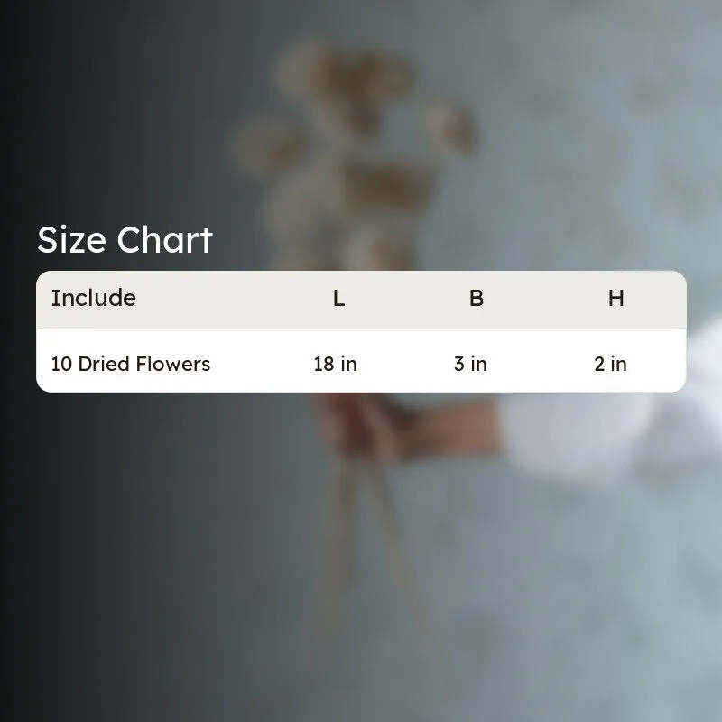 Blurred bouquet background with a size chart overlay