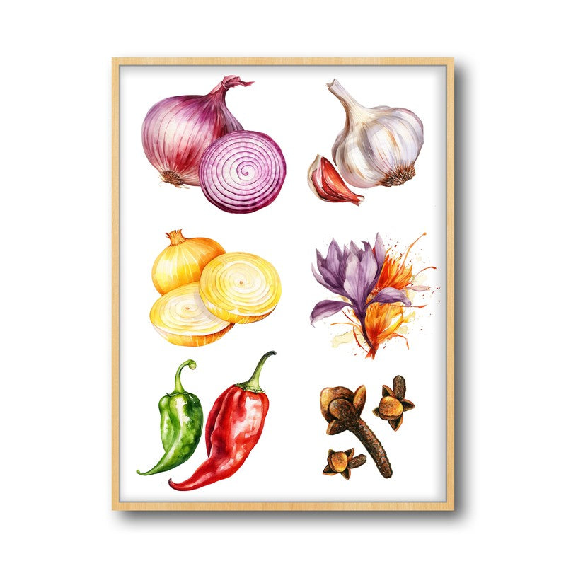 Allium Bouquet Framed Canvas Archival Canvas Wall Painting - Natural Brown Frame media 4