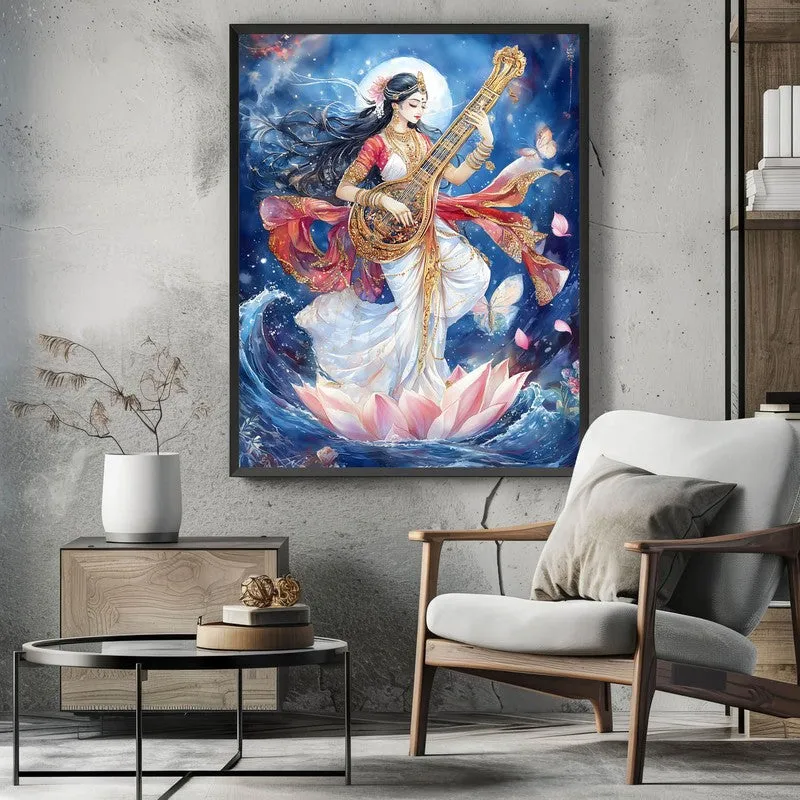 Meditating Govinda Spiritual Archival Paper Wall Painting With Frame - Black media 3