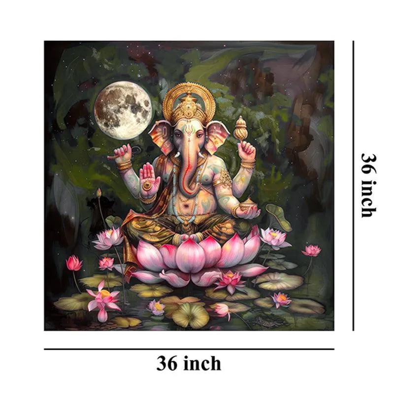 Shri Ganesha On Lotus Wall Painting media 8