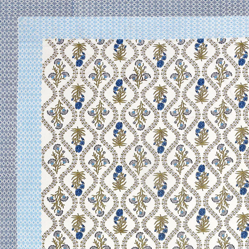 Ethnik Blooms Cotton Bedsheet (Blue) - 144 TC media 4