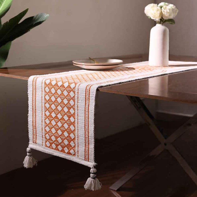 Diamond Tasseled Cotton Table Runner media 3