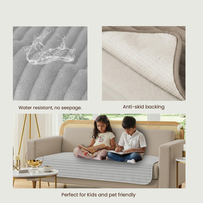 Urban Space Linear Quilted Cotton Sofa Cover - Light Grey media 5