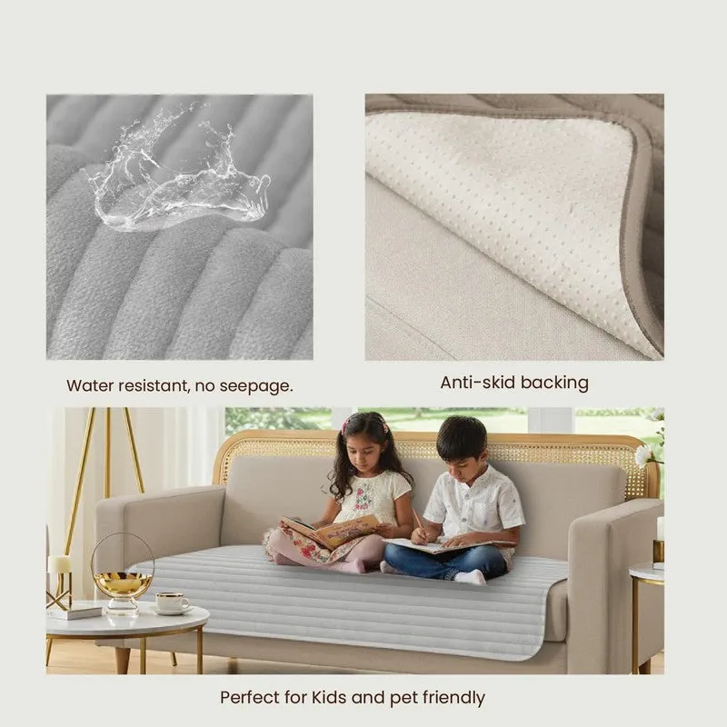 Urban Space Linear Quilted Cotton Sofa Cover - Light Grey media 5