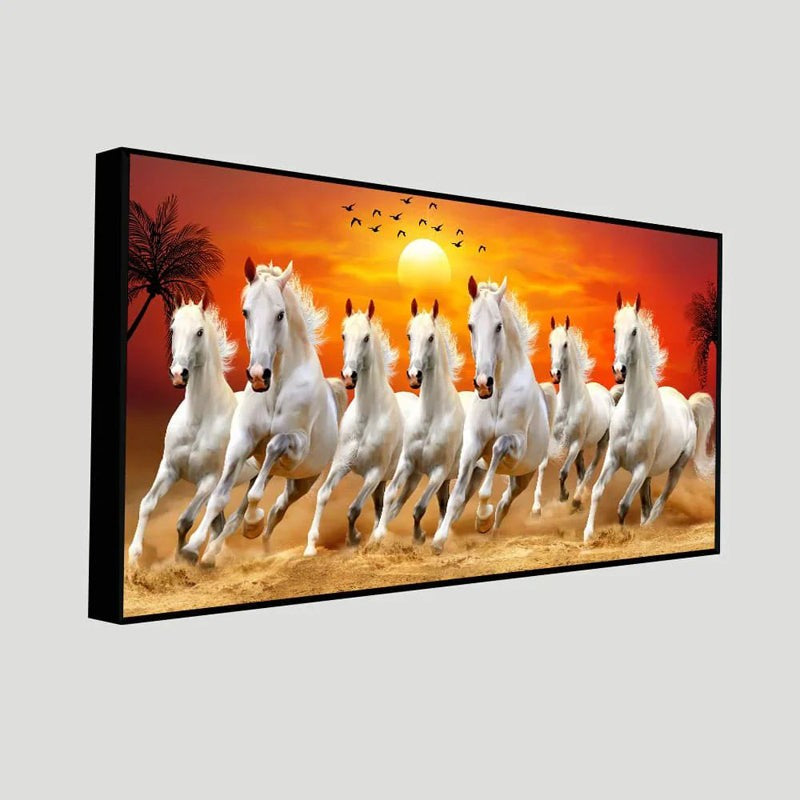 Saptashva Sunrise Canvas Wall Painting With Frame - Black media 5