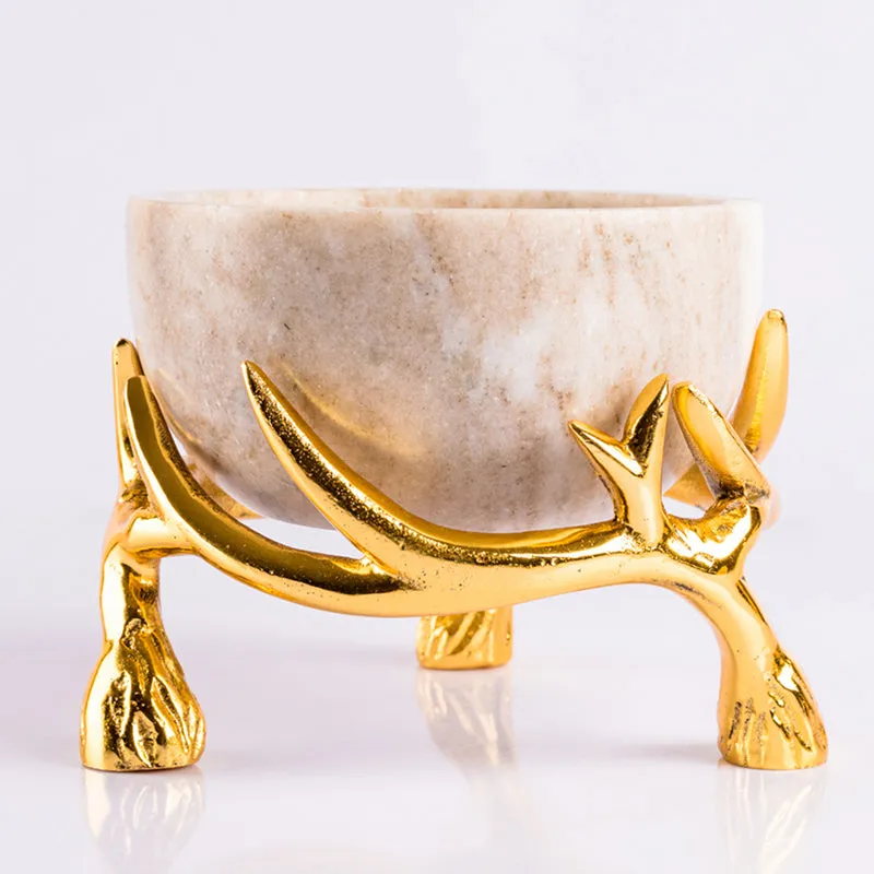 Carrara Cradle Marble Serving Bowl With Metal Stand (Beige) - 300 ML media 6