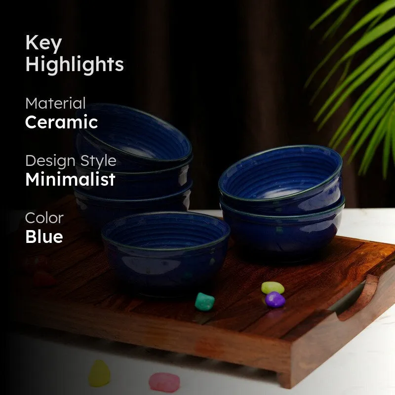 IndiLuxe Ceramic Snack Bowls (Blue, 200 mL Each) - Set Of Six media 2