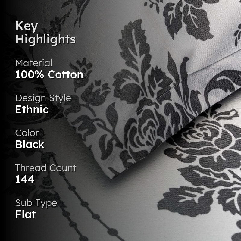 Swayam Floral Monochrome Cotton Bedsheet - 144 TC media 2
