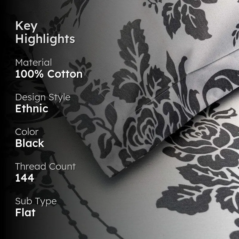 Swayam Floral Monochrome Cotton Bedsheet - 144 TC media 2