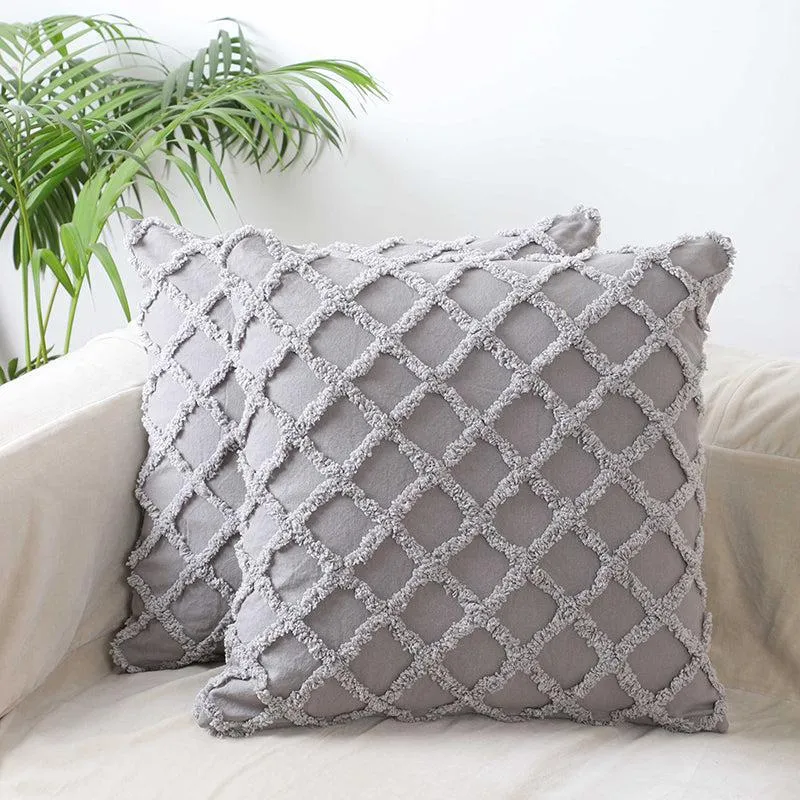 Neith Tufted Cotton Cushion Cover (Grey) - Set Of Two media 2