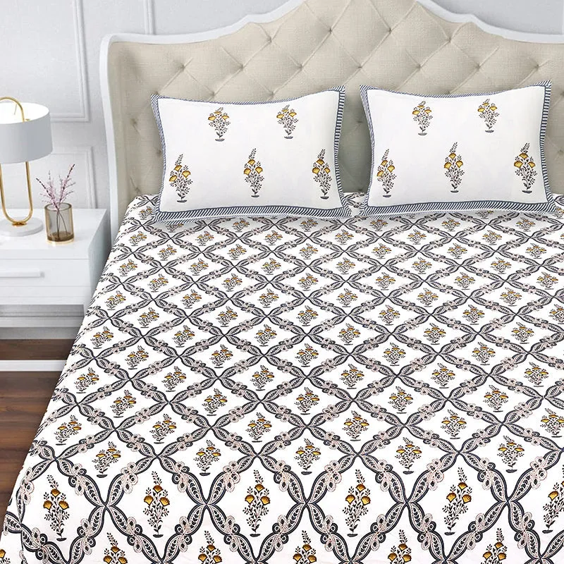 Nawabi Cotton Bedsheet (Grey, Yellow) - 180 TC media 4