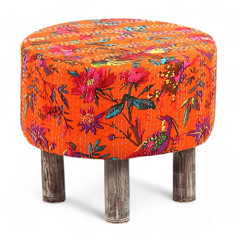 Rverix Acacia Wooden Ottomans - Orange media 4