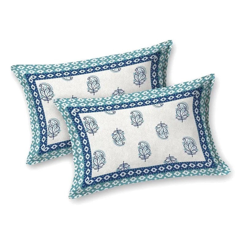 Bloomly Cotton Bedsheet (Off White,Blue) - 240 TC media 4