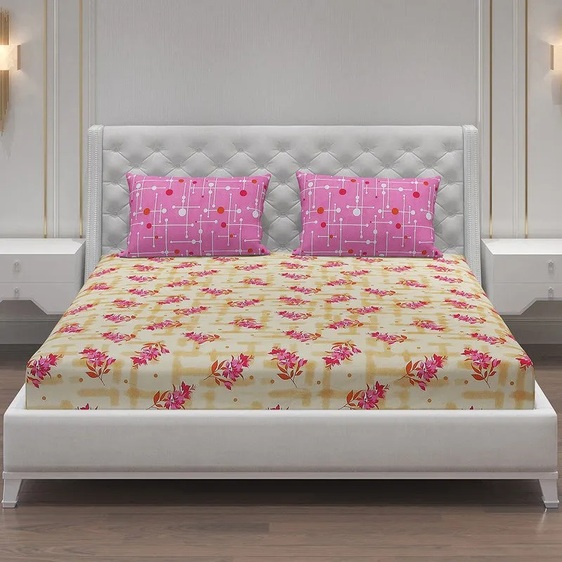 Monte Carlo Bloom Bliss Cotton Bedsheet (Yellow,Pink) - 104 TC media 3