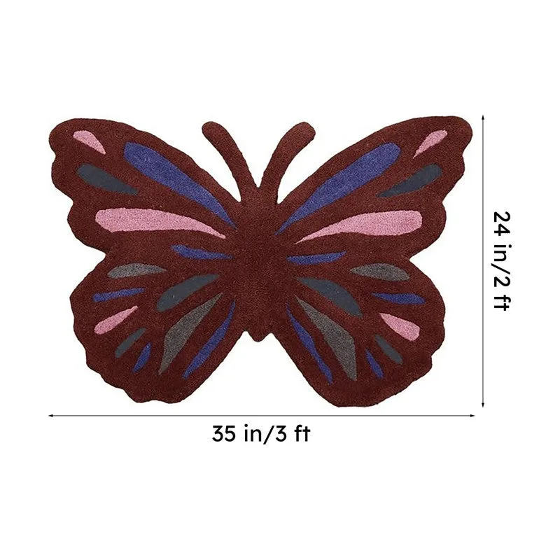 Maroon butterfly carpet shown in a free-form silhouette