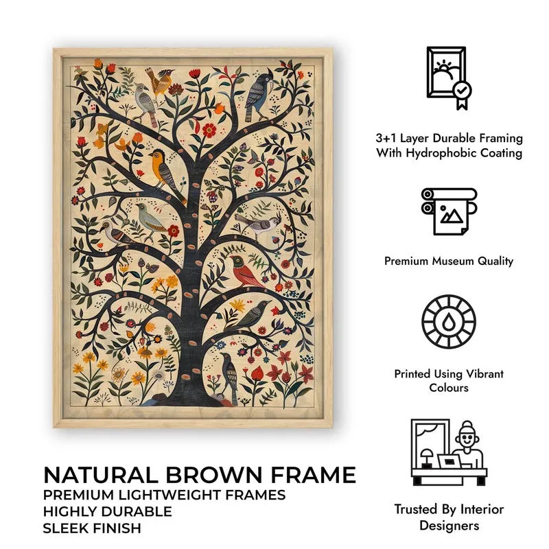 Bloomspire Tree of Life Folk Art Canvas Wall Painting With Brown Frame media 10