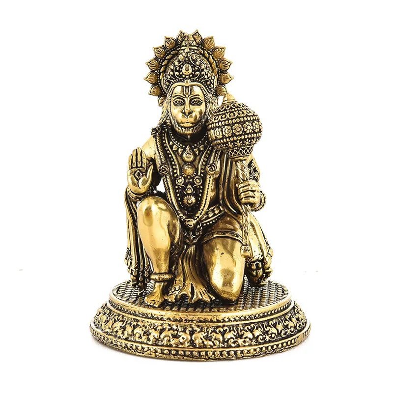 Blessed Bajrangbali Brass Idol - Gold media 3