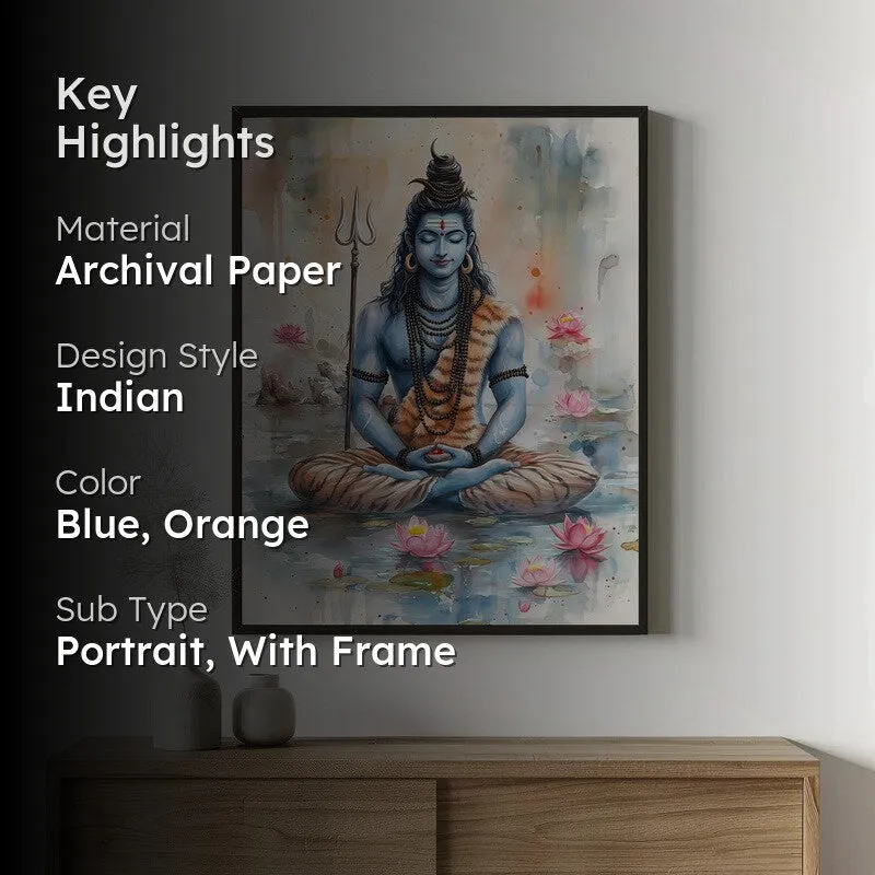 Adiyogi Shankara Spiritual Archival Paper Wall Painting With Frame - Black media 2