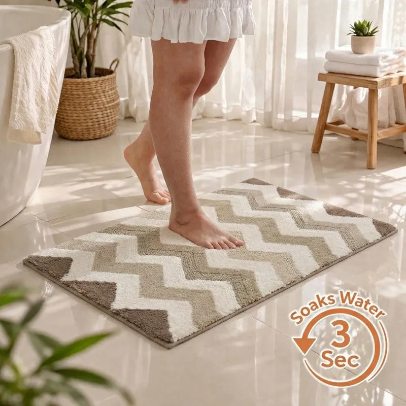 Steplyn Chevron Cotton Bath Mat - Beige media 1