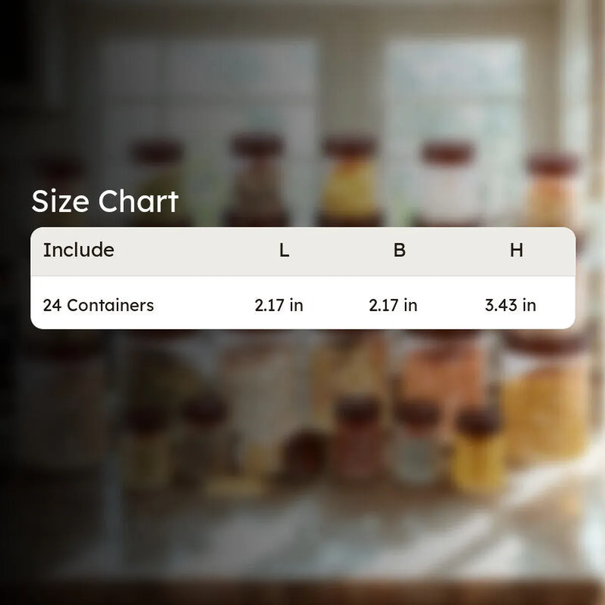 Transparent pantry containers with brown lids arranged on a softly blurred kitchen counter.