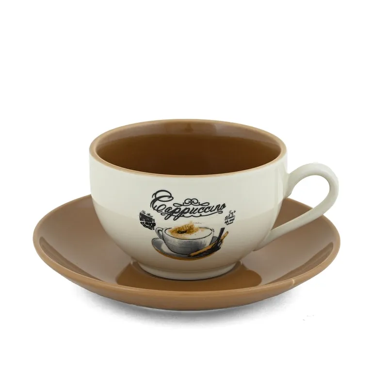 BrewBliss Porcelain Cup & Saucer (Off White/220 mL Each) - Set of Six - 5