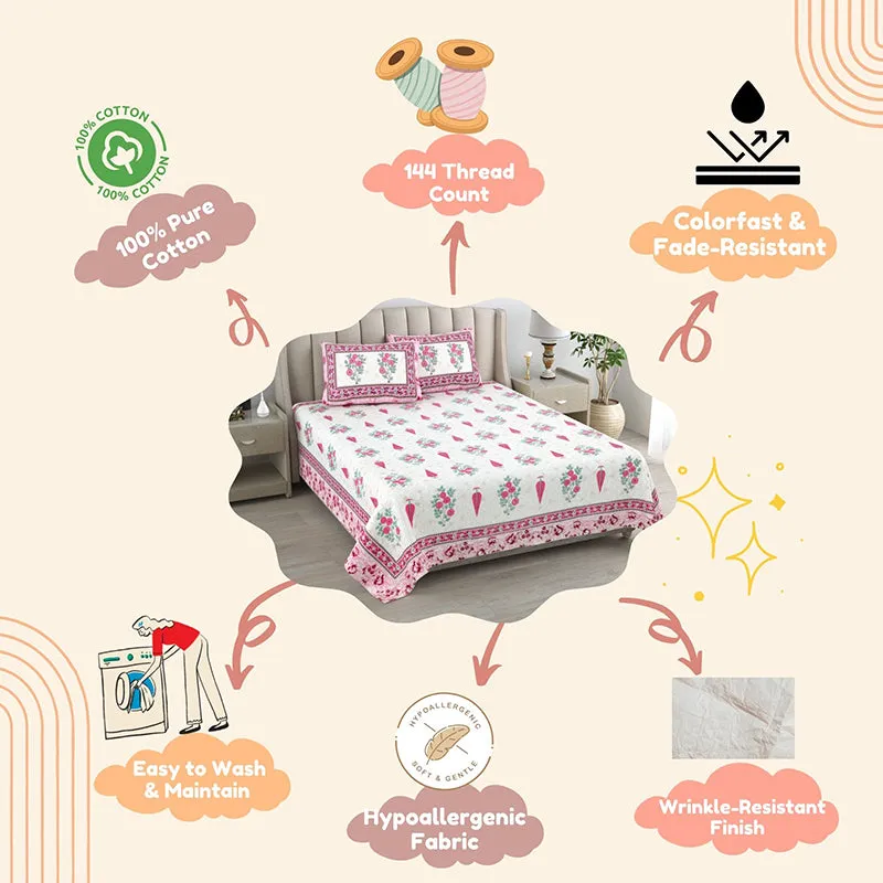Floral Garden Cotton Bedsheet (Pink) - 144 TC media 5
