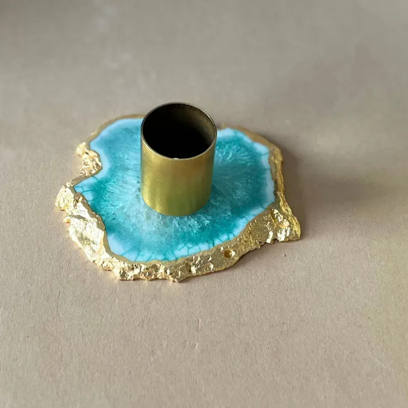Niema Handcrafted Agate Candle Holder - Green media 3