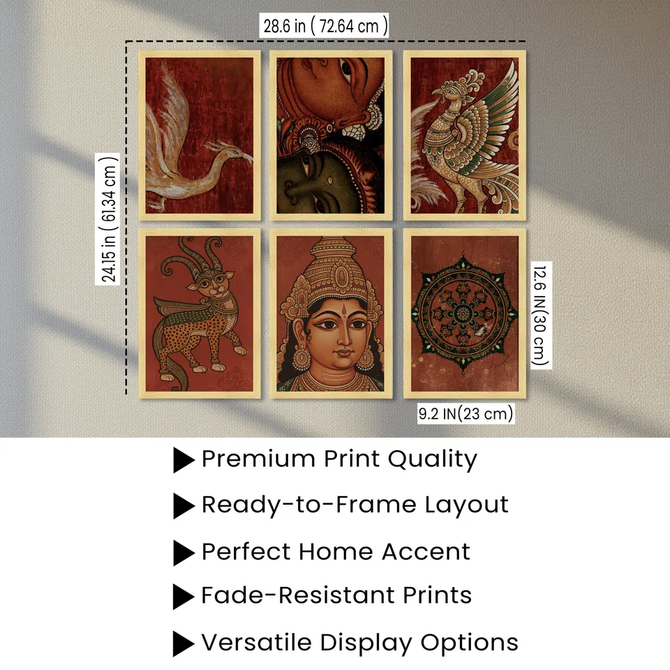 Traditional Deity Art Wall Painting With Frame - Set Of Six media 4