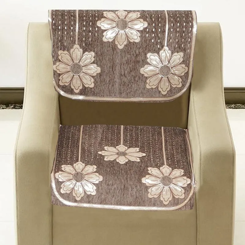 Mitha Floral  Sofa Cover (Brown) - Set Of Six media 4