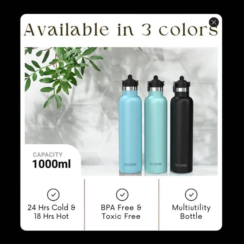 Rioware Flowra Water Bottle (Green & Black) - 1000 mL media 5