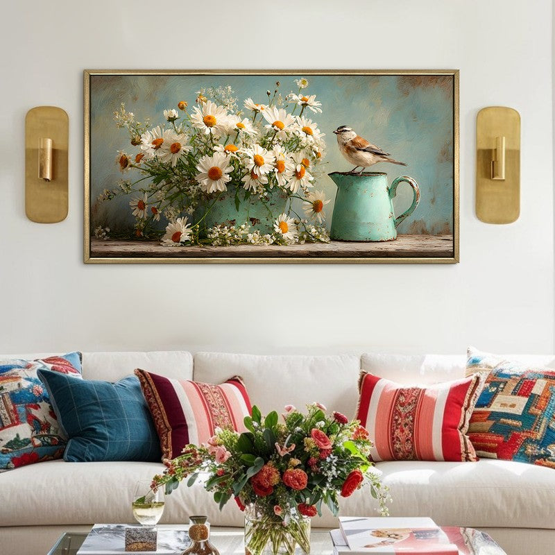 Ivory Stillness Canvas Wall Painting With Frame