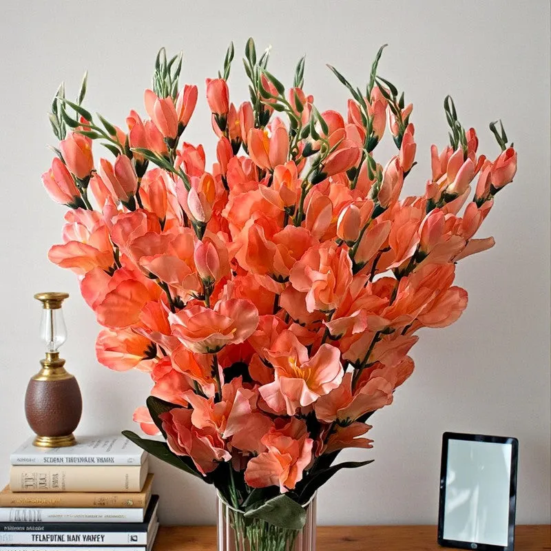 Gladiolus Plastic Artificial Flower (Orange) - Set Of Two media 1