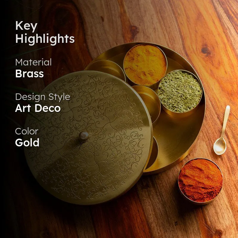 Royal Rasoi Matte Hand-Etched Brass Masala Box 40 ML media 2
