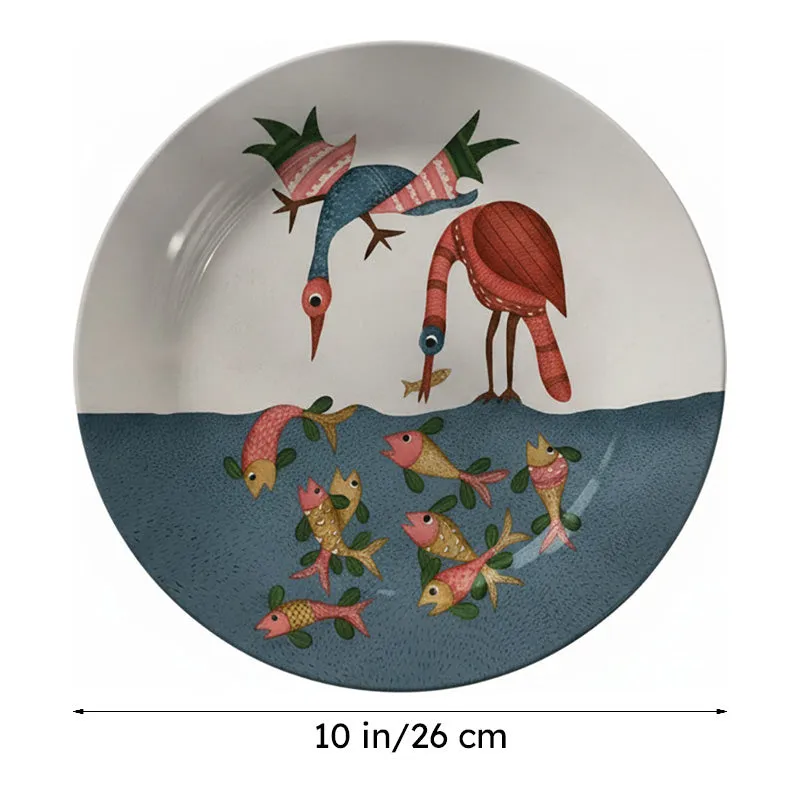 Fishing Cranes Gond Art Wall Plate media 7