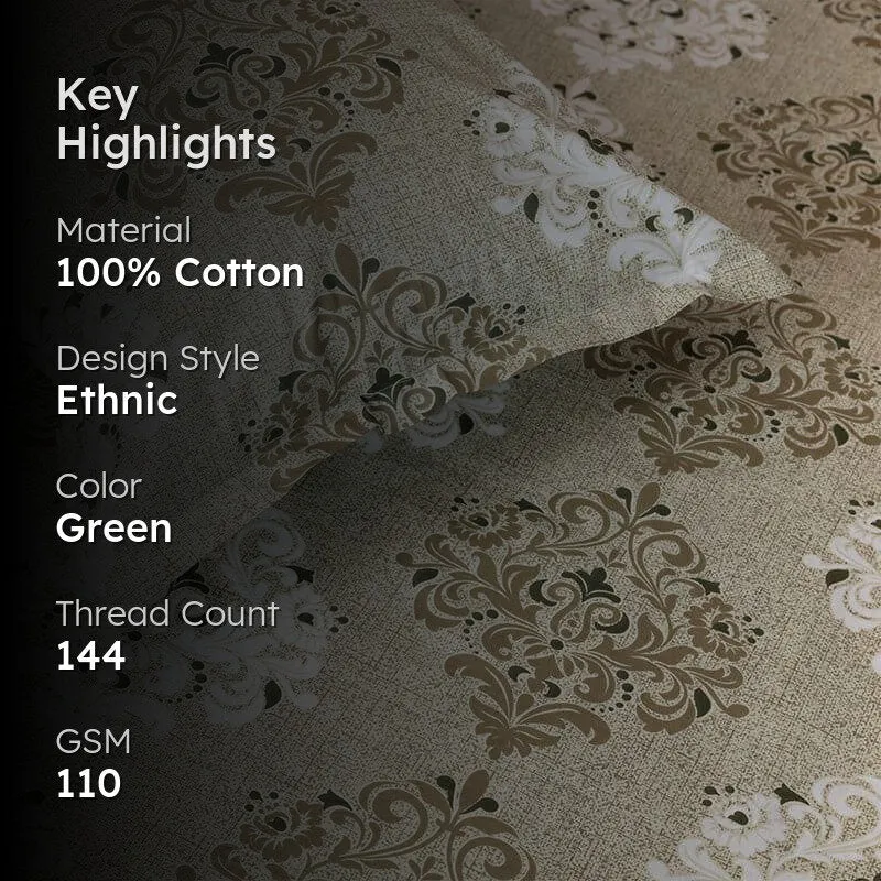 Ivora Ethnic Cotton Bedsheet (Green) - 144 TC media 2