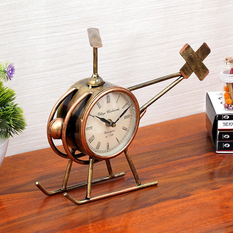 Vintage Copter  Accent Metal Table Clock media 3