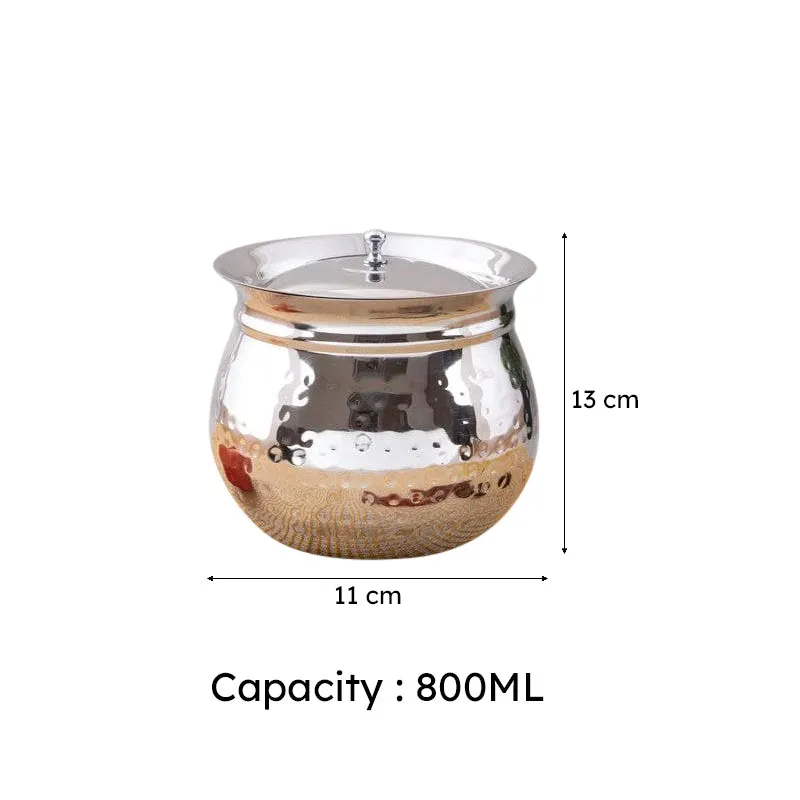Vintage Charm Hammered Madrasi Lidded Handi With Lid - 800 mL media 6