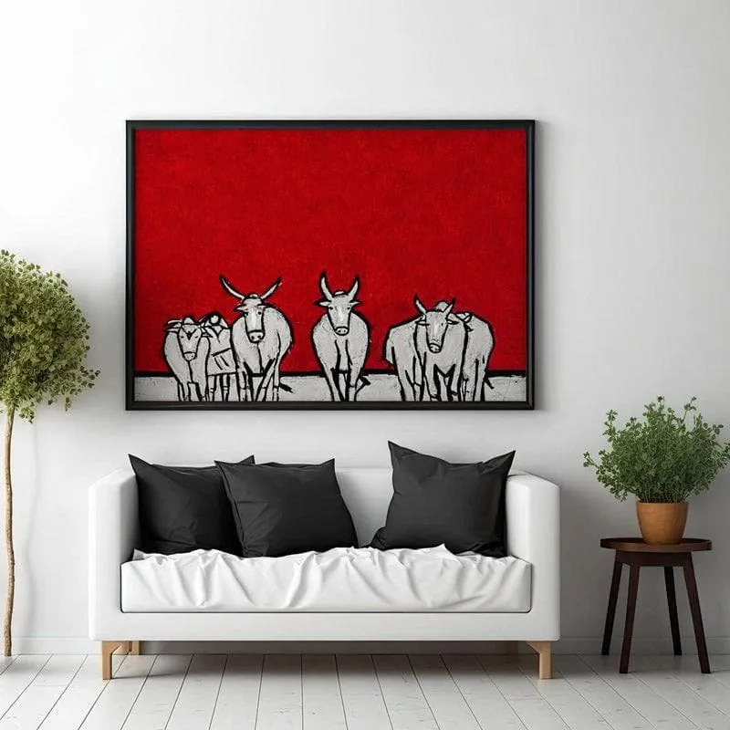 Cattle Herd Horizon Wall Painting - Black Frame media 3