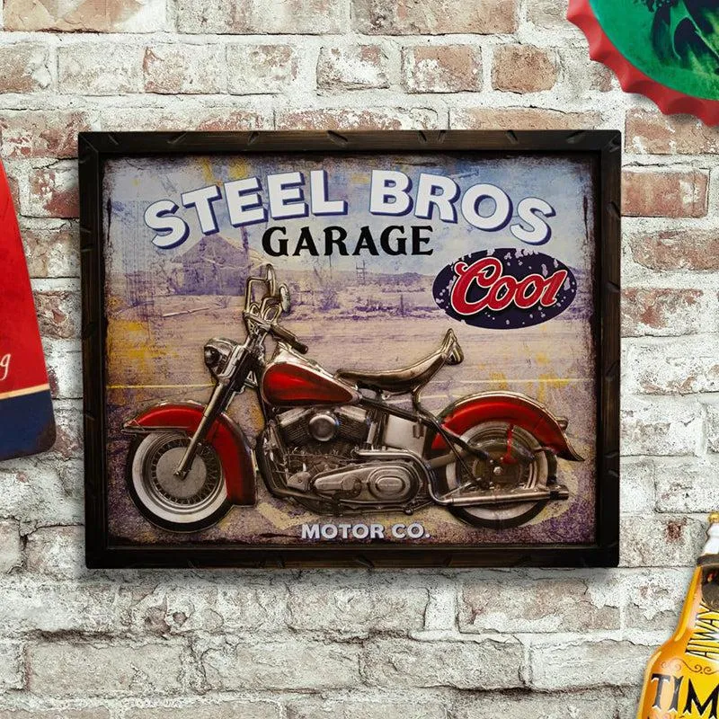 Throttle & Thunder "Steel Bros Garage" Retro Metal Wall Accent media 1