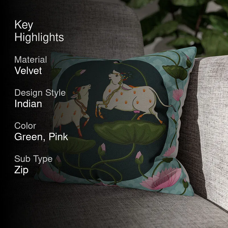 Playful Kamadhenu Velvet Cushion Cover media 2