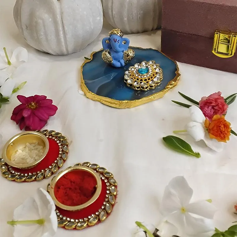 Ganpathi Festive Agate Showpiece - Turquoise media 3