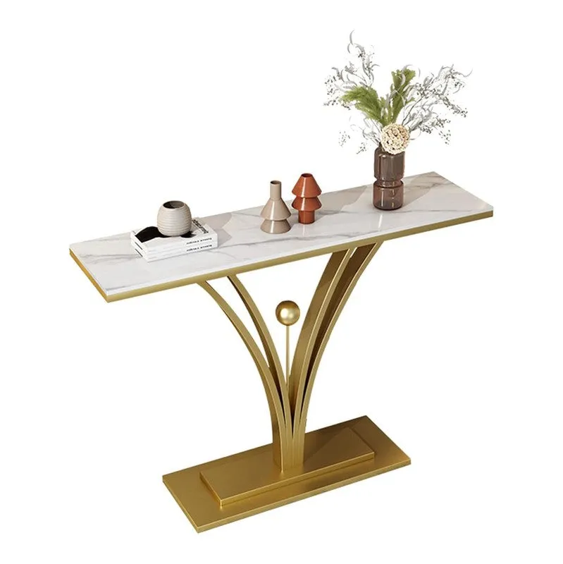 Modern Metal Console Table with Marble Base - Large media 6