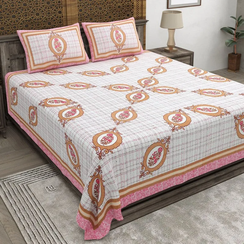 Royalza Cotton Bedsheet (Peach,Pink) - 240 TC media 1
