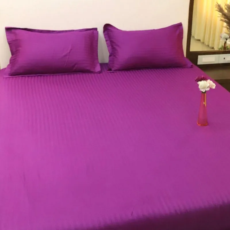 Le Coton Striped Solid Cotton Bedsheet (Violet) - 250 TC media 3